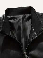 Men's Stylish PU Leather Jacket Zip Up Long Sleeve Jacket
