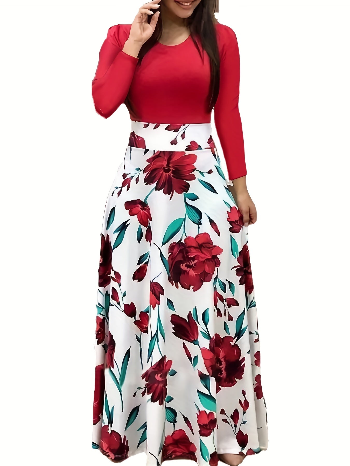 Floral Print Long Sleeve Maxi Dress Women's Clothing