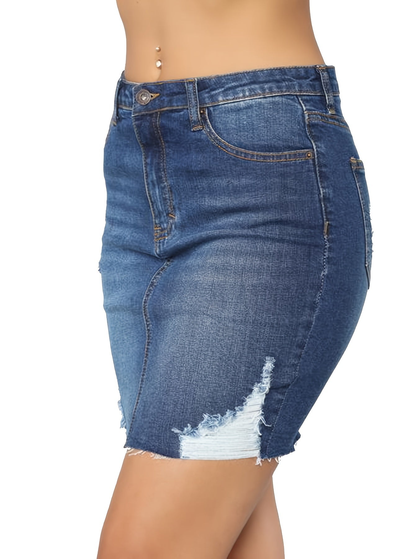 Slim Fit Ripped Holes Denim Mini Skirt