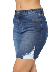 Slim Fit Ripped Holes Denim Mini Skirt