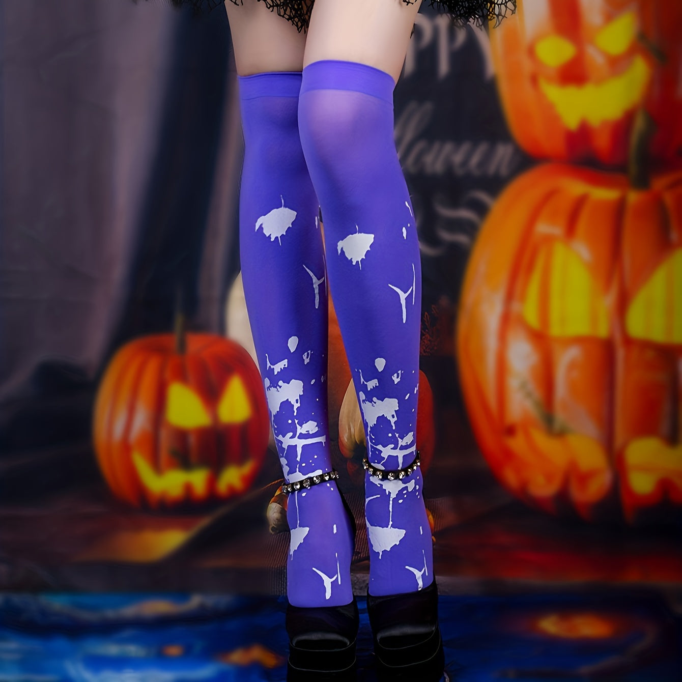 Blood Print Thigh High Socks Halloween Cosplay Over The Knee Socks