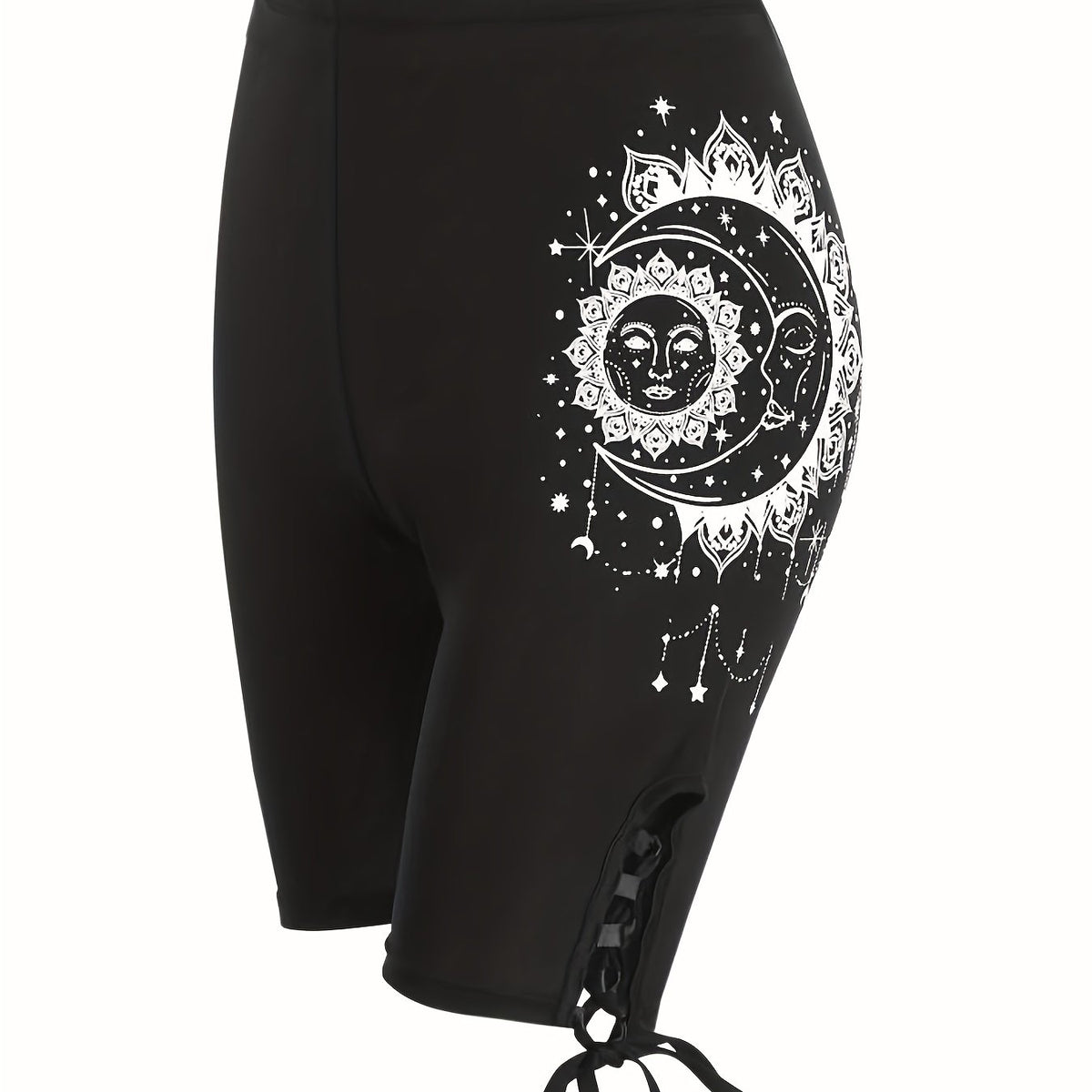 Graphic Print High Waist Leggings Casual Drawstring Leggings