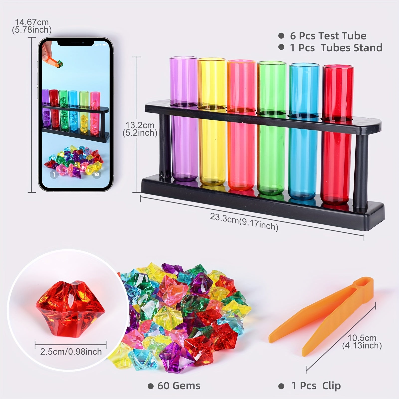 60pcs Gem Clip Sensory Toy Test Tube Clip Beads