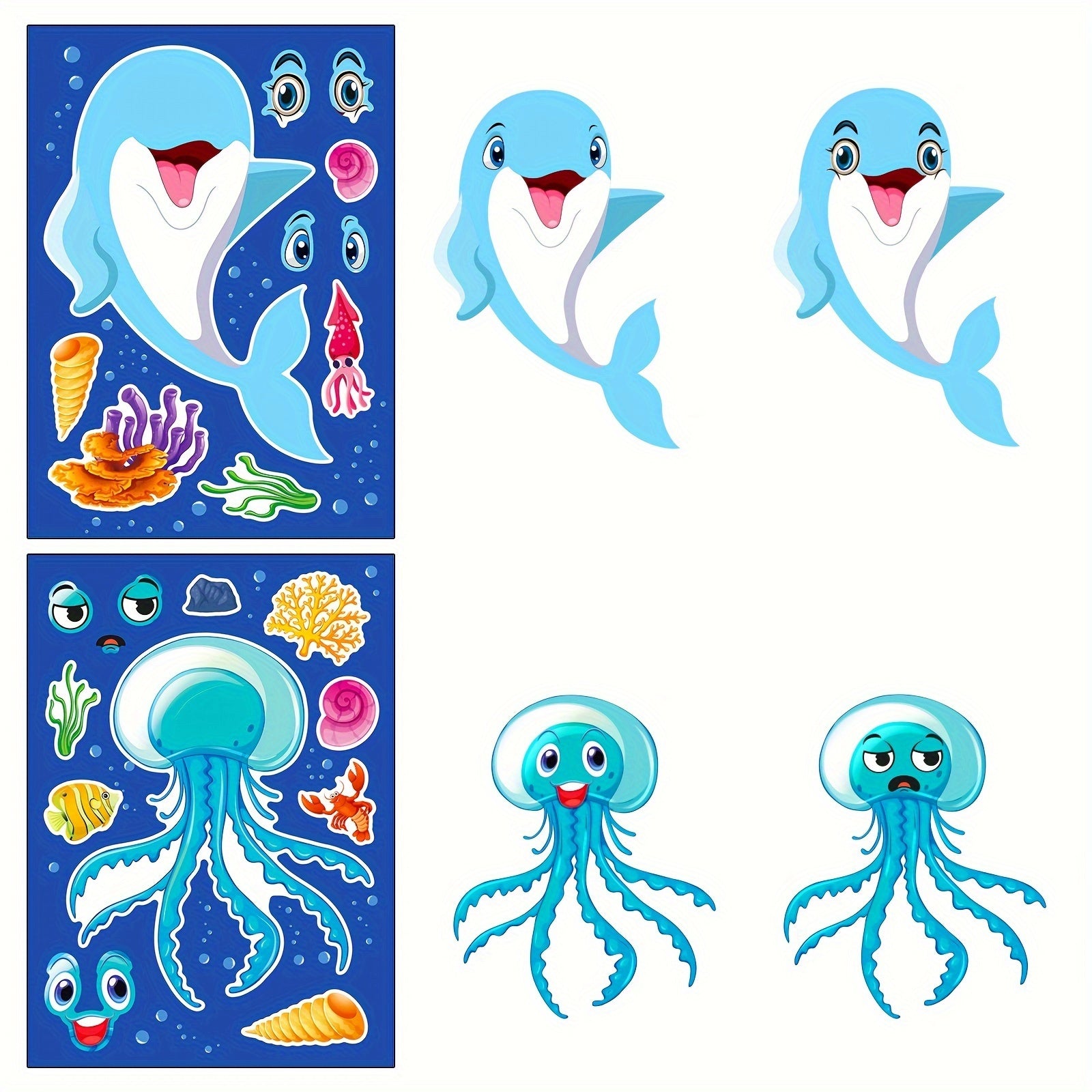 6pcs Marine Life Puzzle Stickers Face Changing DIY Stickers