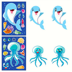 6pcs Marine Life Puzzle Stickers Face Changing DIY Stickers
