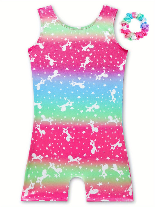 2pcs Unicorn Graphic Gymnastics Suit Hair Ring Set