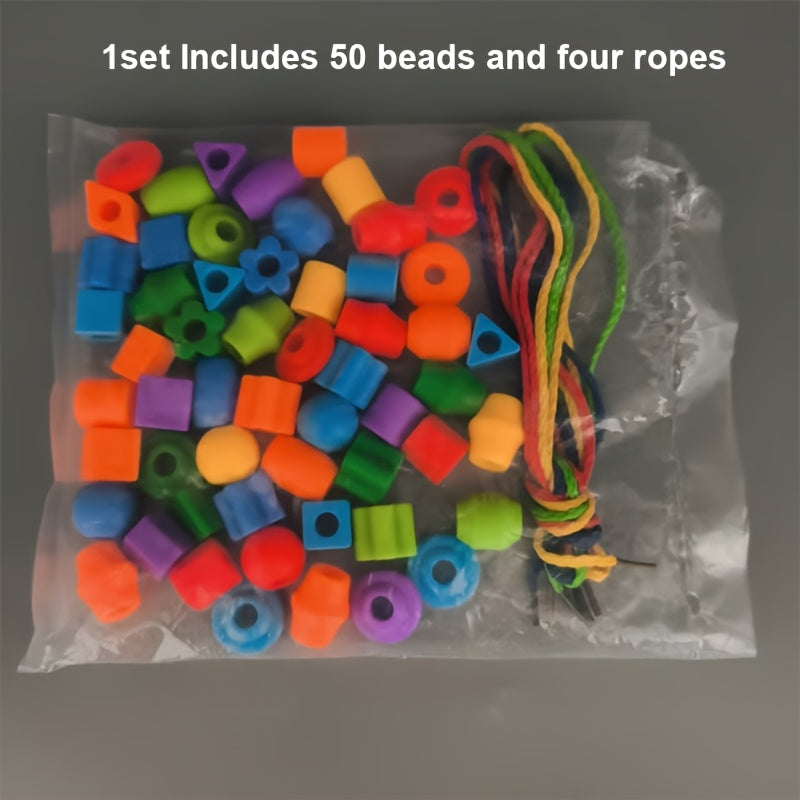 50pcs Educational Threading Beads Toy Set with Lacing Strings