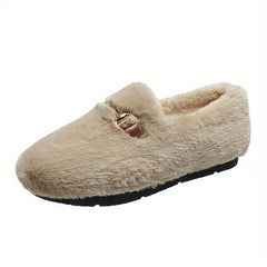 Women's Metal Decor Flat Loafers Plush Lined Shoes