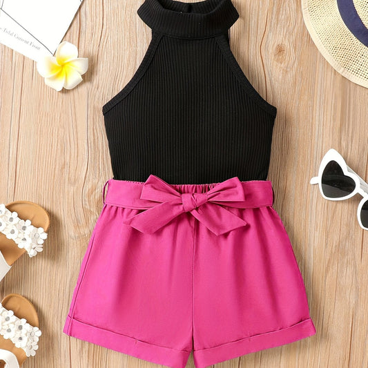 Girls Halter Ribbed Top & Shorts Set for Summer Holiday