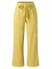  Solid Textured Wide Leg Trousers