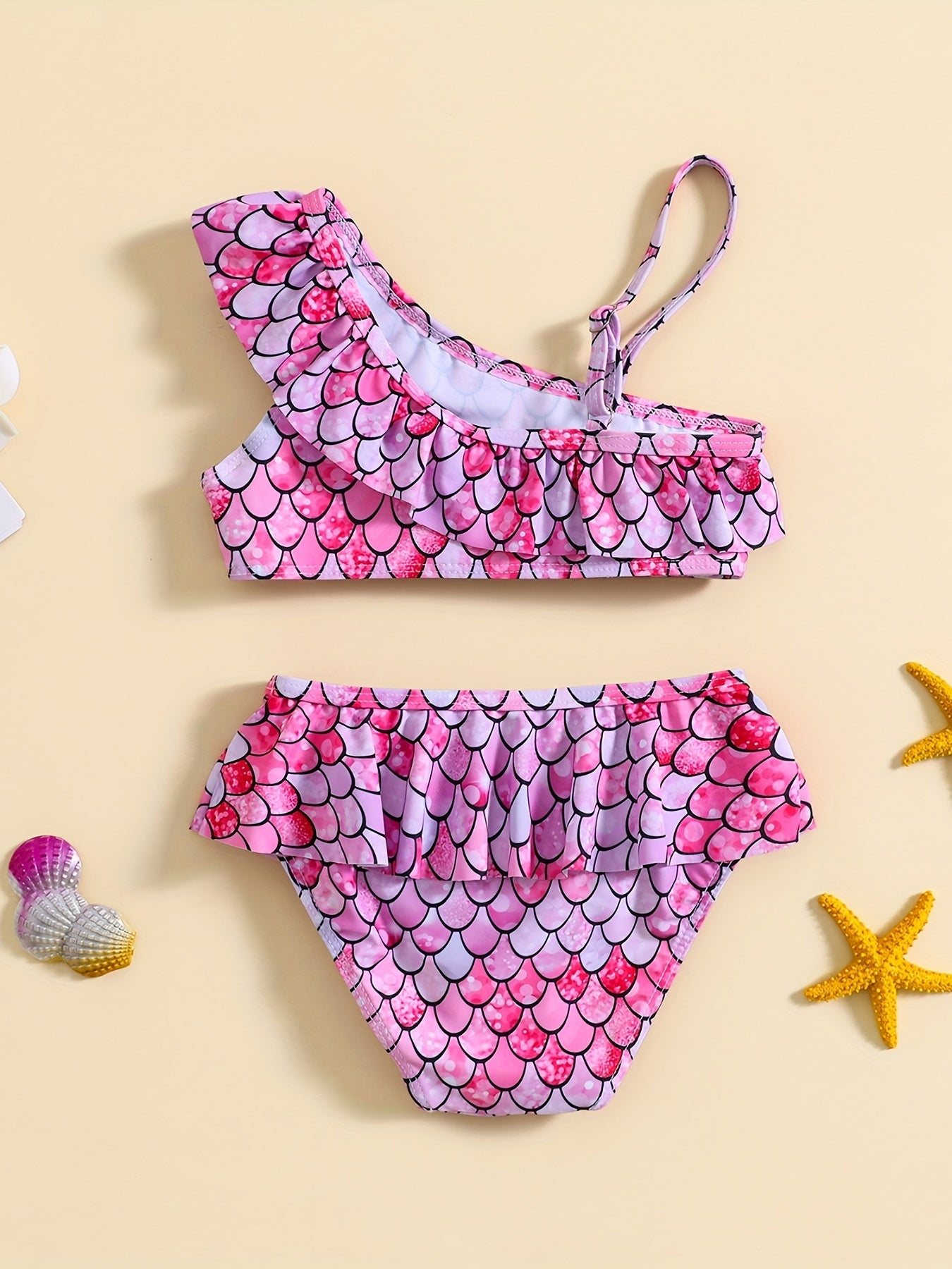 Baby Girls Mermaid One Shoulder Swimsuit Set Cami Top Shorts