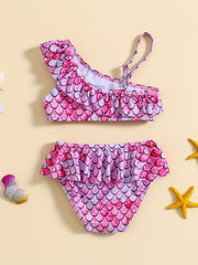Baby Girls Mermaid One Shoulder Swimsuit Set Cami Top Shorts