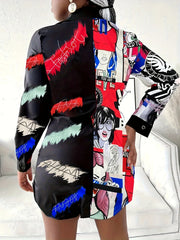  Pop Art Print Long Sleeve Button Up Shirt Top