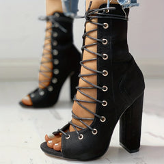 Women's Criss Cross Straps Boots Lace Up Leggings Shoes