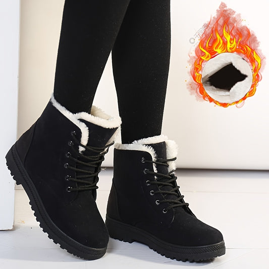 Faux Fur Ankle Boots Round Toe Lace Up Warm Winter Booties