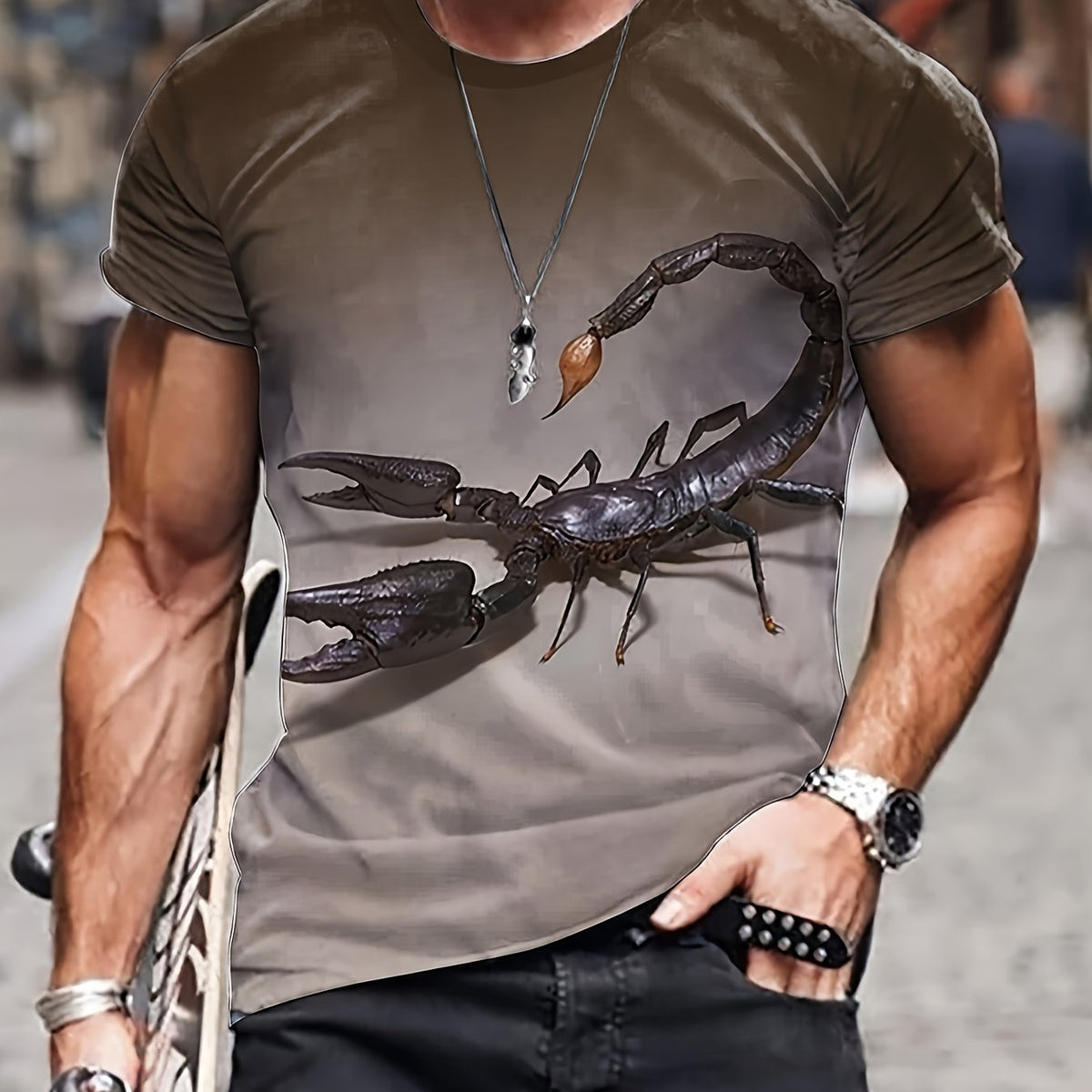 Scorpion Print T shirt Men's Casual Street Style