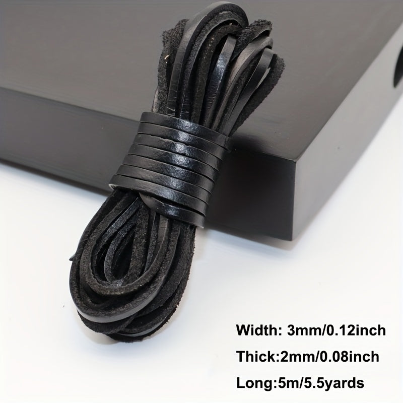 3mm Flat Round Leather Cord Dark Brown 5 Meters