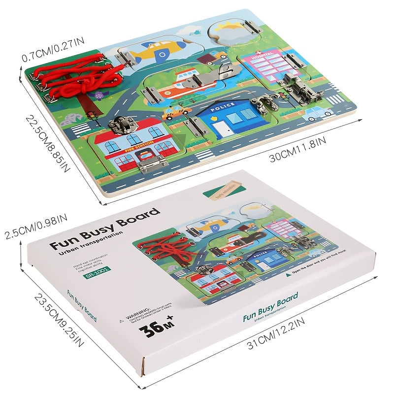 Wooden Busy Lock Board Puzzle Cognitive Development Toy