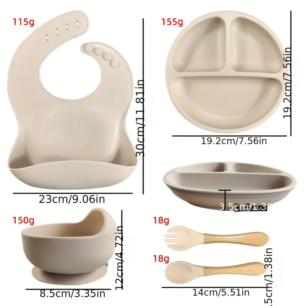 Silicone Baby Tableware Set Non Slip Feeding Bowl Plates Spoons Straw Cup