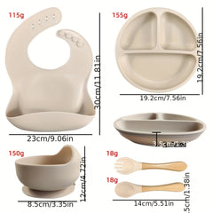 Silicone Baby Tableware Set Non Slip Feeding Bowl Plates Spoons Straw Cup