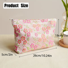 Women's Large Capacity Flowers Cosmetic Bag Portable Canvas Storage Bag