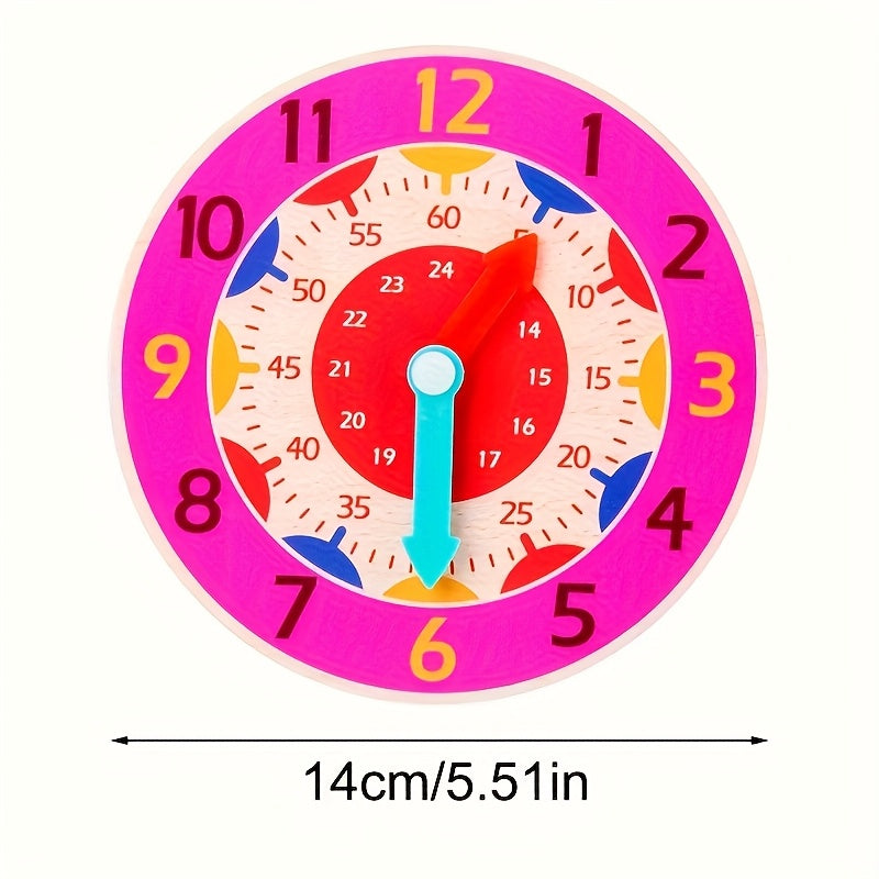 Wooden Clock Toy for Kids 3+ Learn Time Quartz Movement