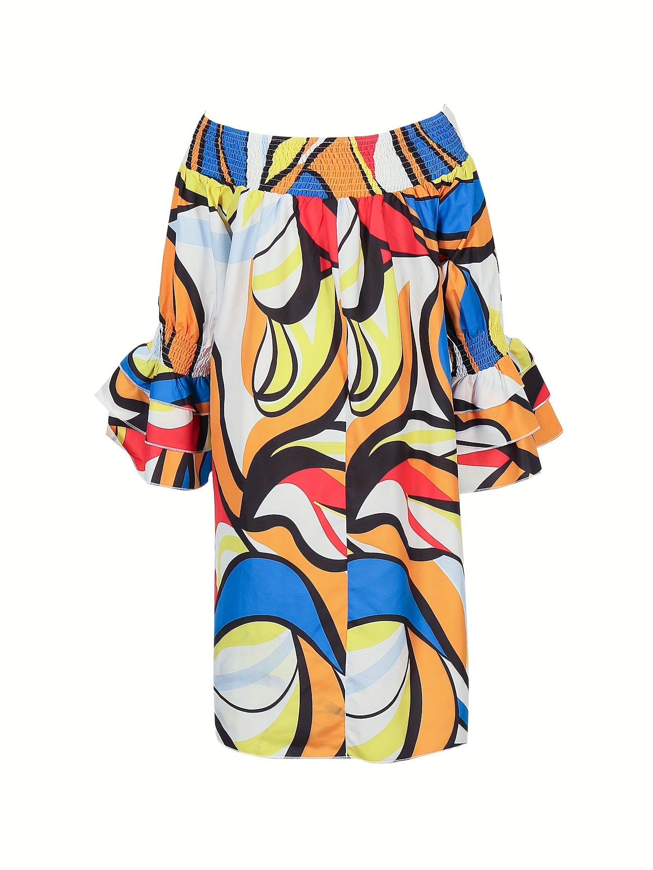  Colorblock Off Shoulder Dress