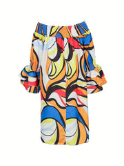  Colorblock Off Shoulder Dress