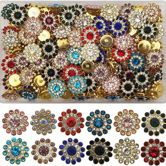 120pcs Sunflower Crystal Glass Sew On Rhinestone 14mm