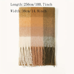 Fleece Tassel Scarf Block Warm Shawl Classic Casual Windproof Head Wrap Outdoor