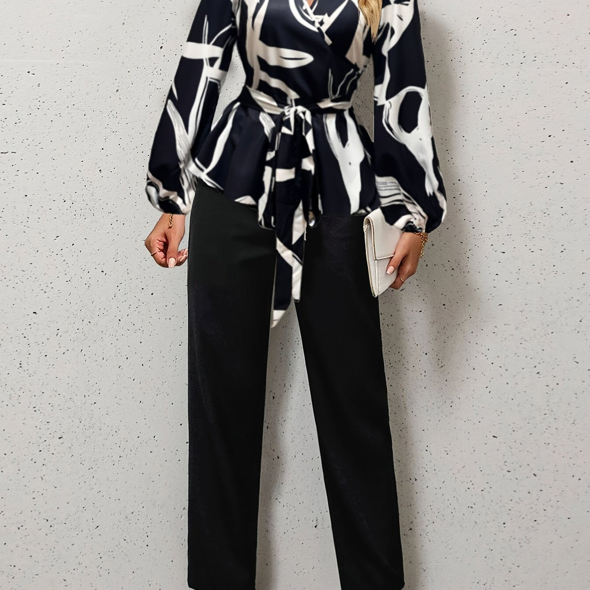 Graphic Print Long Sleeve Top & Straight Leg Pants Set