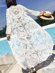 Boho Floral Lace Bell Sleeve Kimono Beach Cover Up
