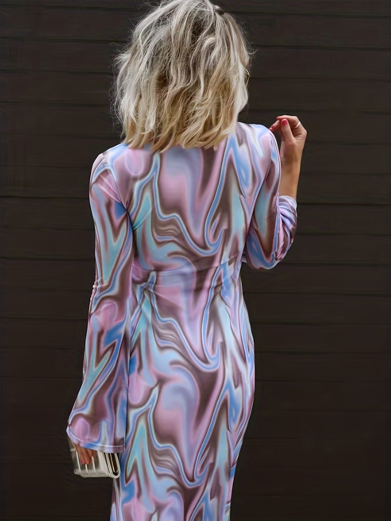  Women's Tie Dye Flare Sleeve Maxi Dress