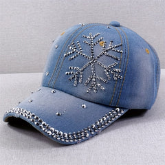 Rhinestone Snowflake Denim Baseball Cap Distressed Dad Hats Sun Hats