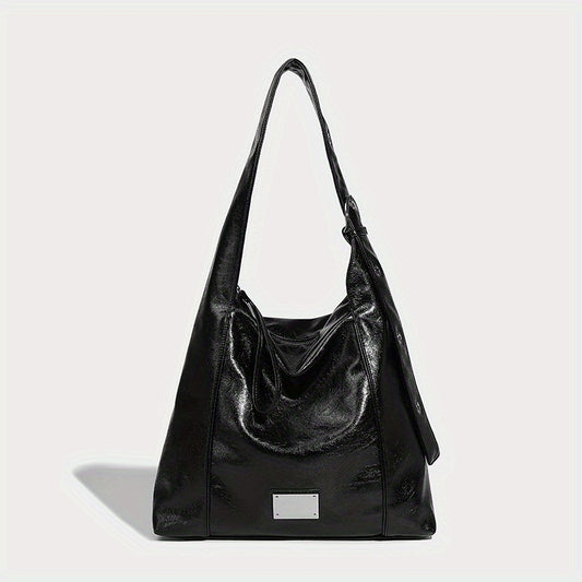 Vintage Style Shoulder Bag for Women with Metal Tag Embellishment