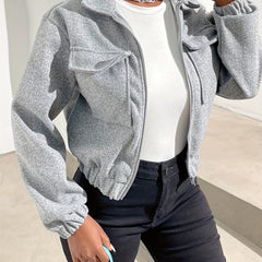 Zip Up Solid Jacket Long Sleeve Outerwear