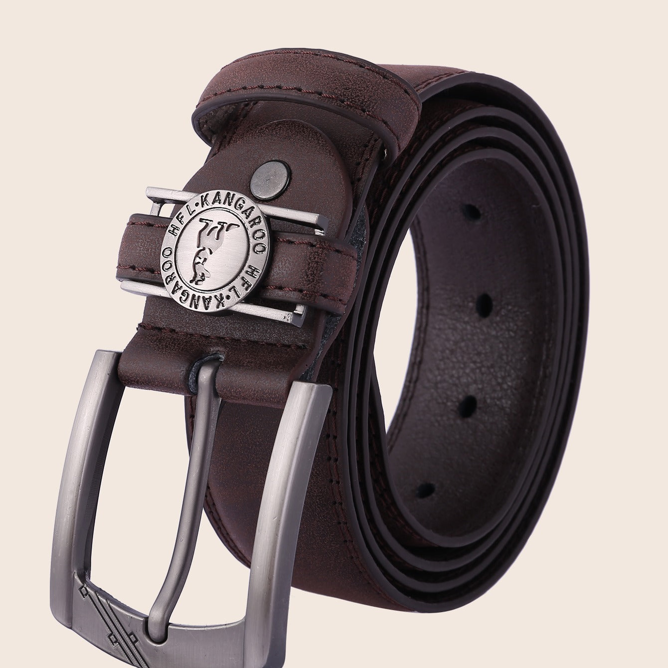 Men's Coffee Brown Double Line Perforated Belt