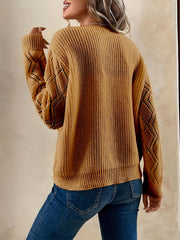 V Neck Guipure Lace Knit Sweater Long Sleeve Casual Top