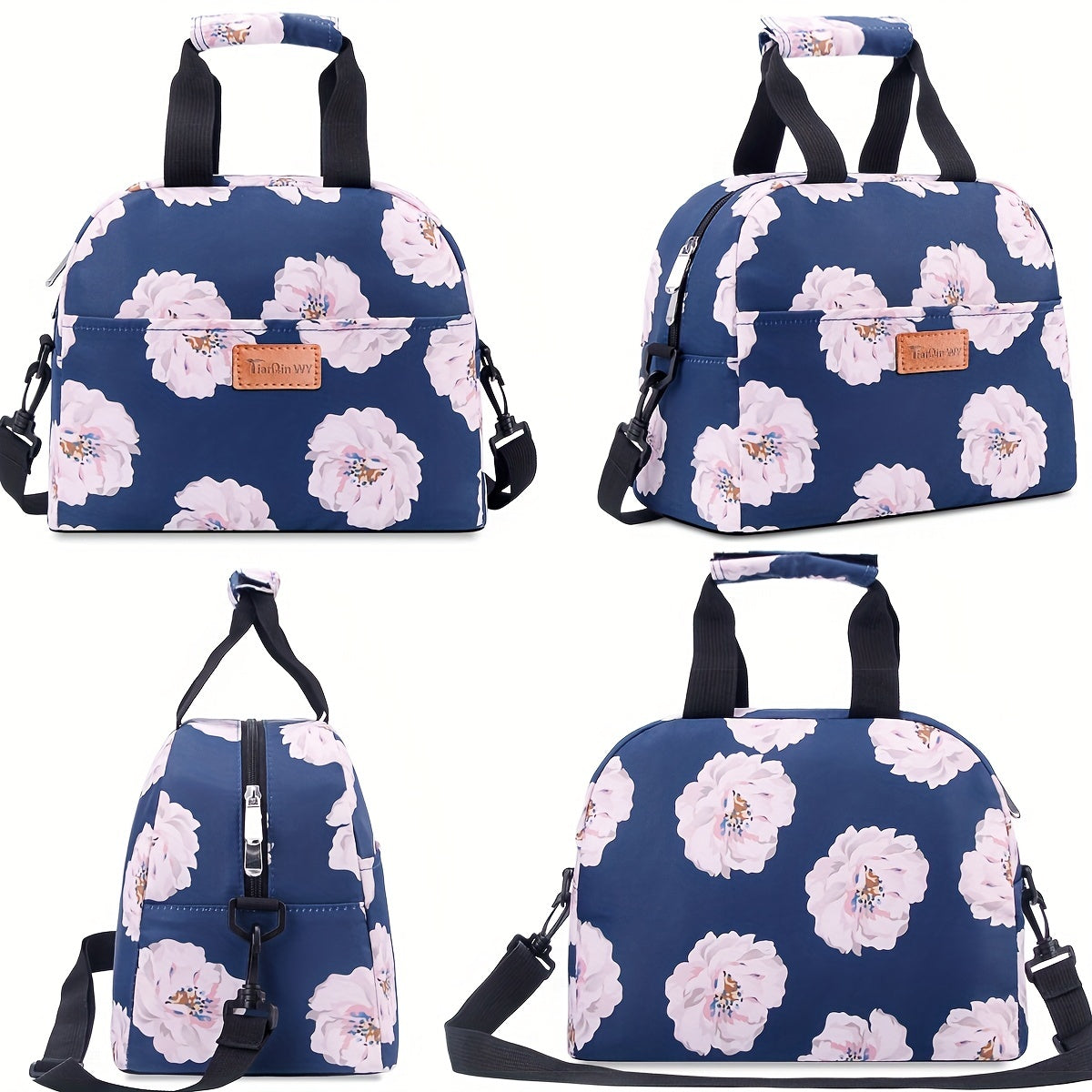 Insulated Shoulder Bag with Pink Flower