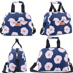 Insulated Shoulder Bag with Pink Flower