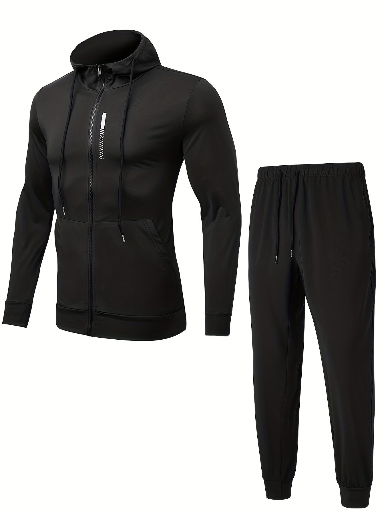 Men's Sports Suit Zip Hooded Jacket & Stretch Pants for Gym Workouts