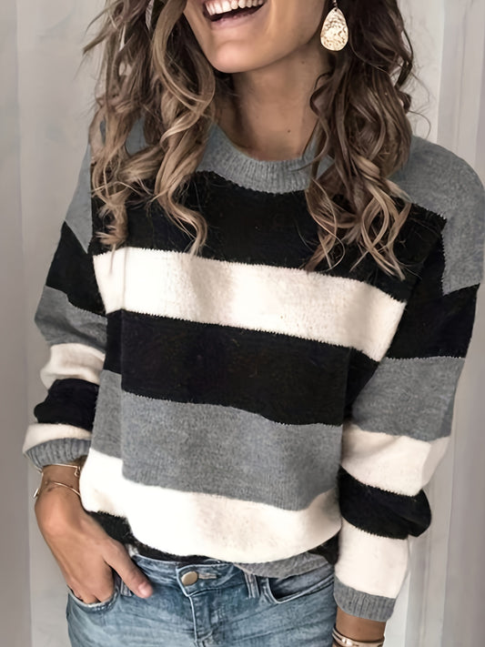  Striped Long Sleeve Sweater