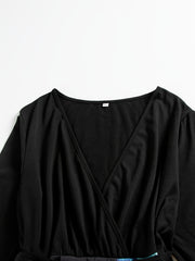  Colorblock Print Maxi Belted Dress