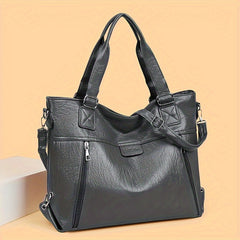 Large Capacity PU Leather Women's Shoulder Bag with Zipper Closure