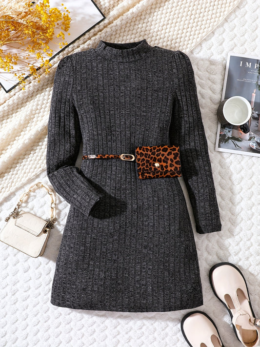 Girls' Stand Collar Knitted Dress Holiday Party Outfit
