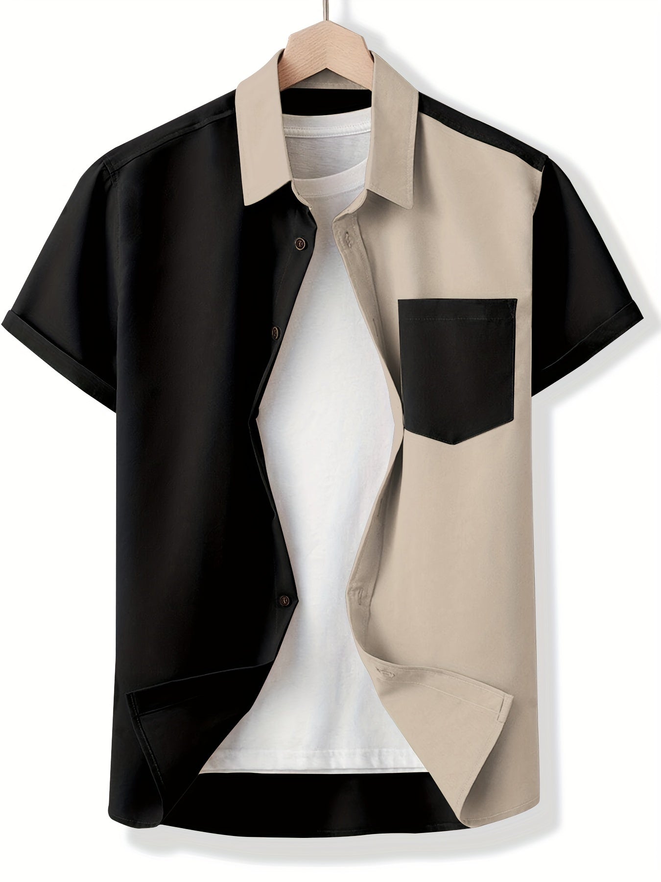 Casual Patchwork Block Short Sleeve Shirt Men's Hawaiian Shirt