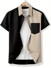 Casual Patchwork Block Short Sleeve Shirt Men's Hawaiian Shirt