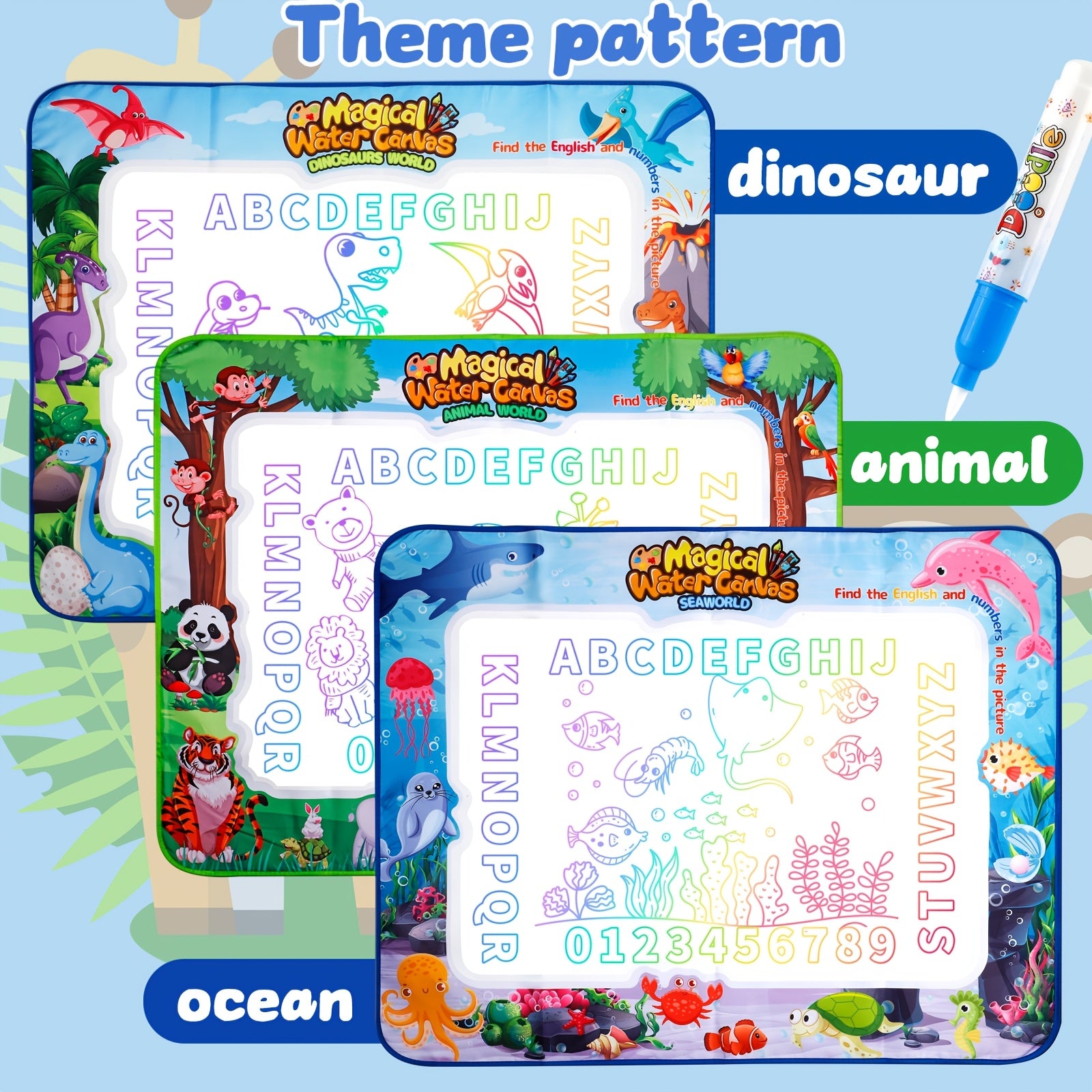 MQUDUO Large Kids Water Drawing Mat with Alphabet Numbers Animals