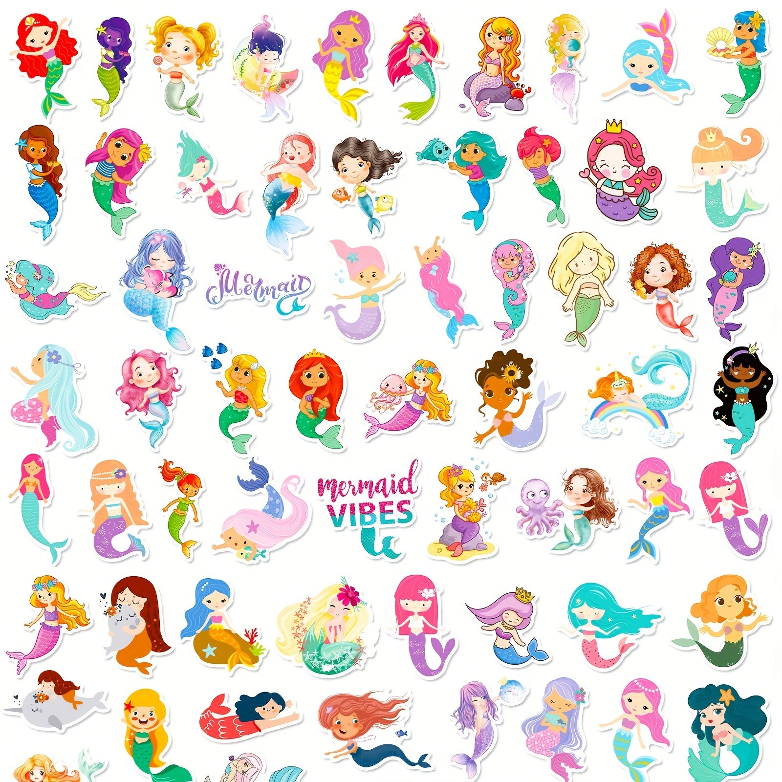 100pcs Mermaid Stickers For Laptop Cups Water Bottles Skateboard Luggage