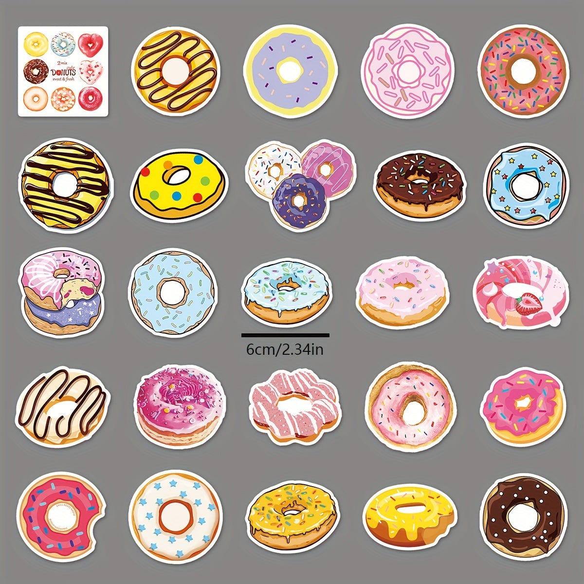 50pcs Donut Doodle Stickers Plants Round Self-adhesive